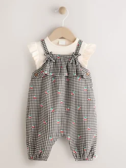 Tuinbroeken*Next Zwart/wit geruite kers - Babyset van rompertje met korte mouwen en tuinbroek (0mnd -2jr)