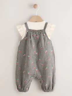 Tuinbroeken*Next Zwart/wit geruite kers - Babyset van rompertje met korte mouwen en tuinbroek (0mnd -2jr)