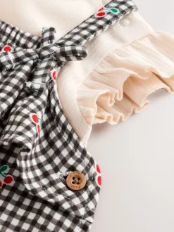 Tuinbroeken*Next Zwart/wit geruite kers - Babyset van rompertje met korte mouwen en tuinbroek (0mnd -2jr)