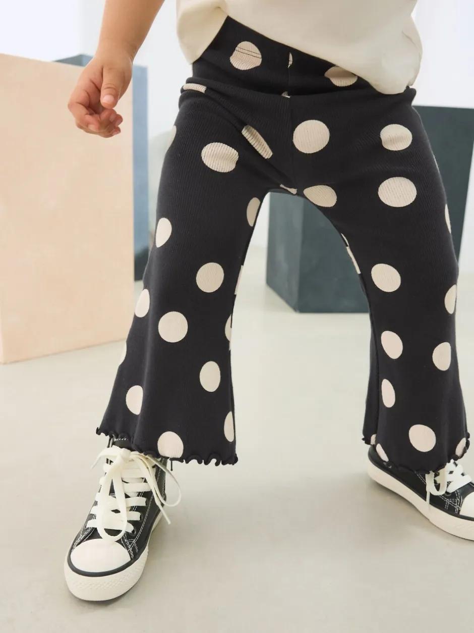 Broeken En Leggings|Next Zwart-wit gestippeld - Geribbelde flare legging (3 mnd-7 jr)