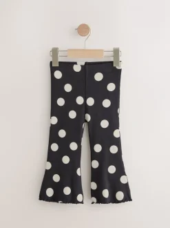 Broeken En Leggings|Next Zwart-wit gestippeld - Geribbelde flare legging (3 mnd-7 jr)