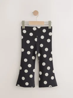 Broeken En Leggings|Next Zwart-wit gestippeld - Geribbelde flare legging (3 mnd-7 jr)