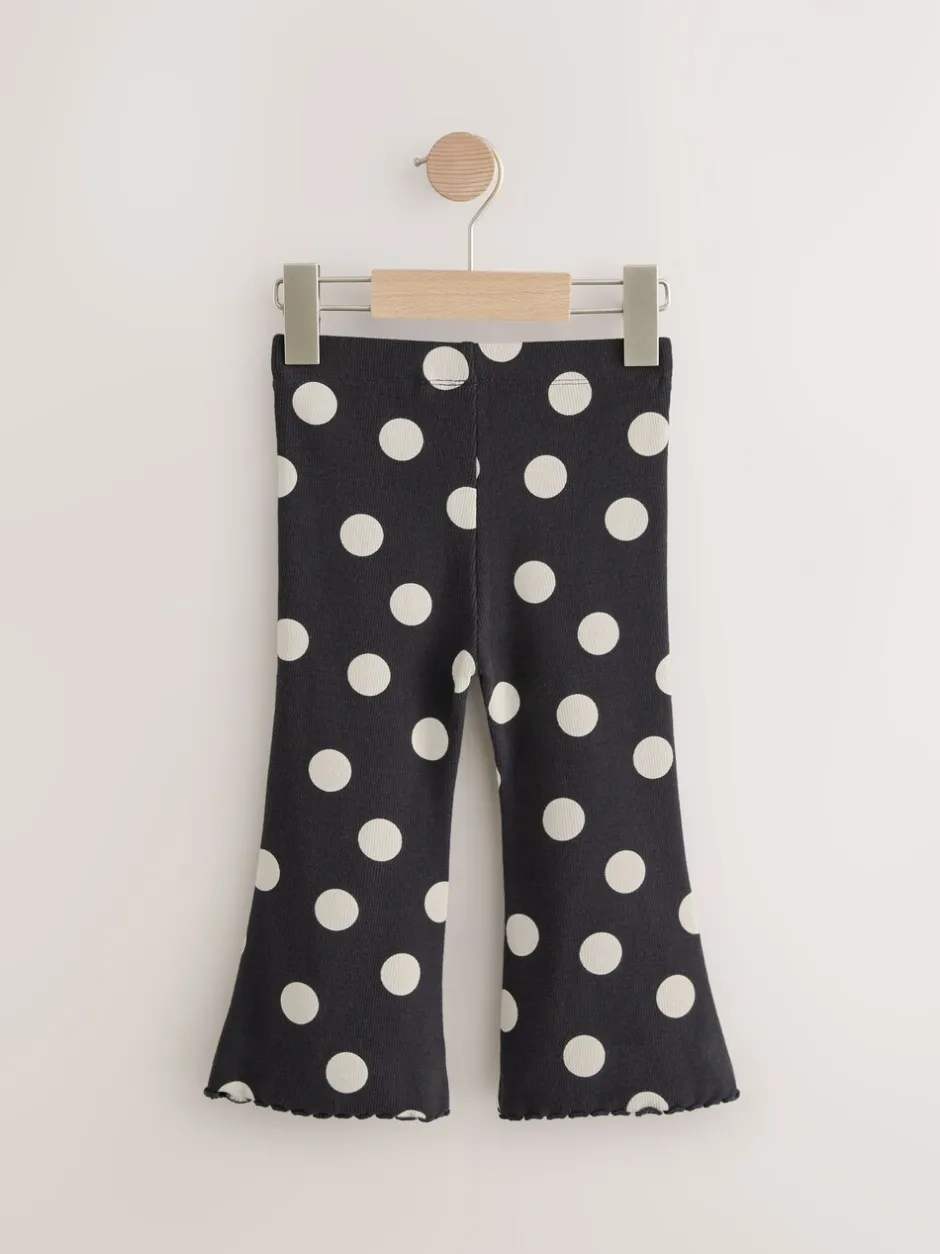 Broeken En Leggings|Next Zwart-wit gestippeld - Geribbelde flare legging (3 mnd-7 jr)