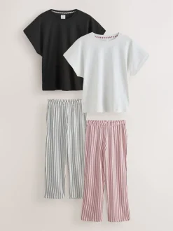 Pyjama's|Loungewear*Next - Short Sleeve Pyjamas 2 Pack Zwart/wit gestreept