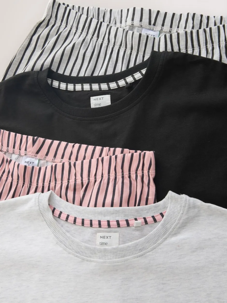 Pyjama's|Loungewear*Next - Short Sleeve Pyjamas 2 Pack Zwart/wit gestreept