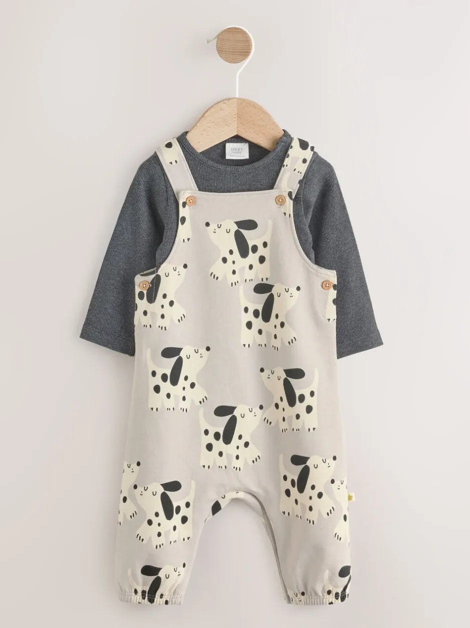 Sets En Combisets|Rompertjes En Tuinbroeken*Next - Jersey tuinbroek en rompertje babyset (0mnd-2jr) Zwart-wit hond