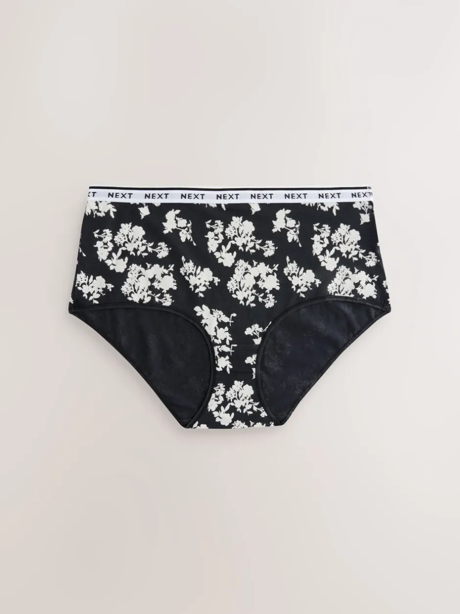 Onderbroeken*Next Zwart/wit met bloemenprint - 4 Katoenen slipjes met logotailleband
