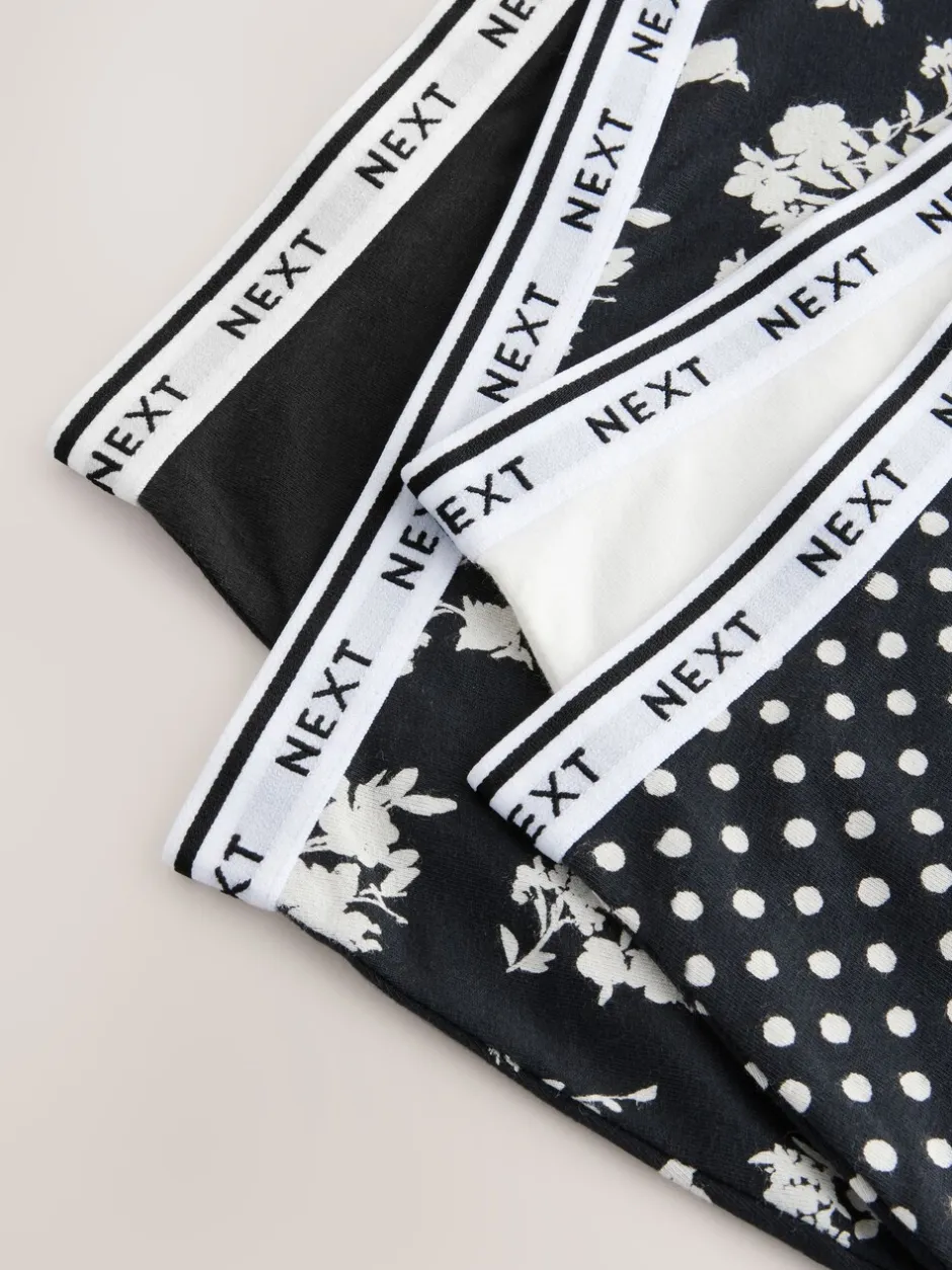 Onderbroeken*Next Zwart/wit met bloemenprint - 4 Katoenen slipjes met logotailleband