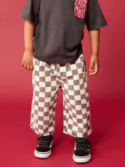Broeken En Chino's*Next Zwart/wit met dambordpatroon - Wijde broek met elastische taille (3mnd-7jr)