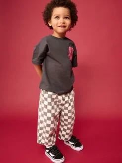 Broeken En Chino's*Next Zwart/wit met dambordpatroon - Wijde broek met elastische taille (3mnd-7jr)