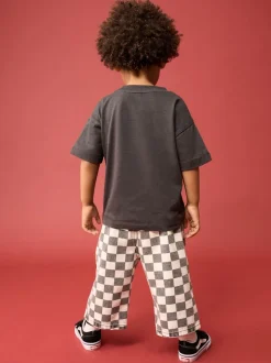 Broeken En Chino's*Next Zwart/wit met dambordpatroon - Wijde broek met elastische taille (3mnd-7jr)
