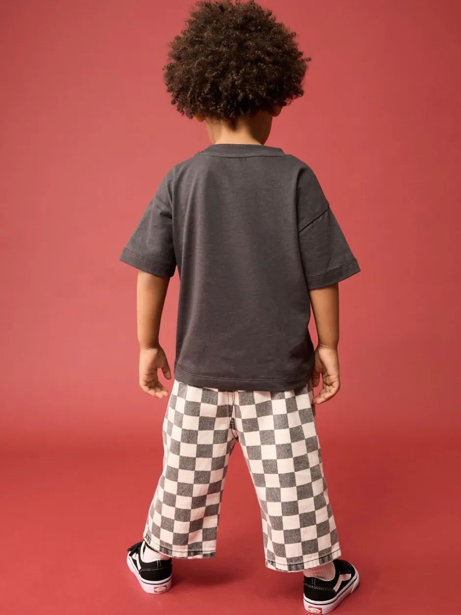 Broeken En Chino's*Next Zwart/wit met dambordpatroon - Wijde broek met elastische taille (3mnd-7jr)