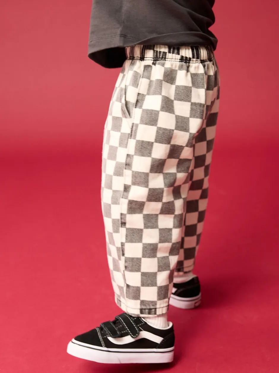 Broeken En Chino's*Next Zwart/wit met dambordpatroon - Wijde broek met elastische taille (3mnd-7jr)