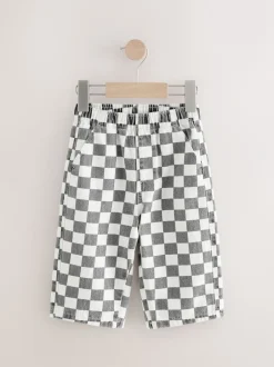 Broeken En Chino's*Next Zwart/wit met dambordpatroon - Wijde broek met elastische taille (3mnd-7jr)