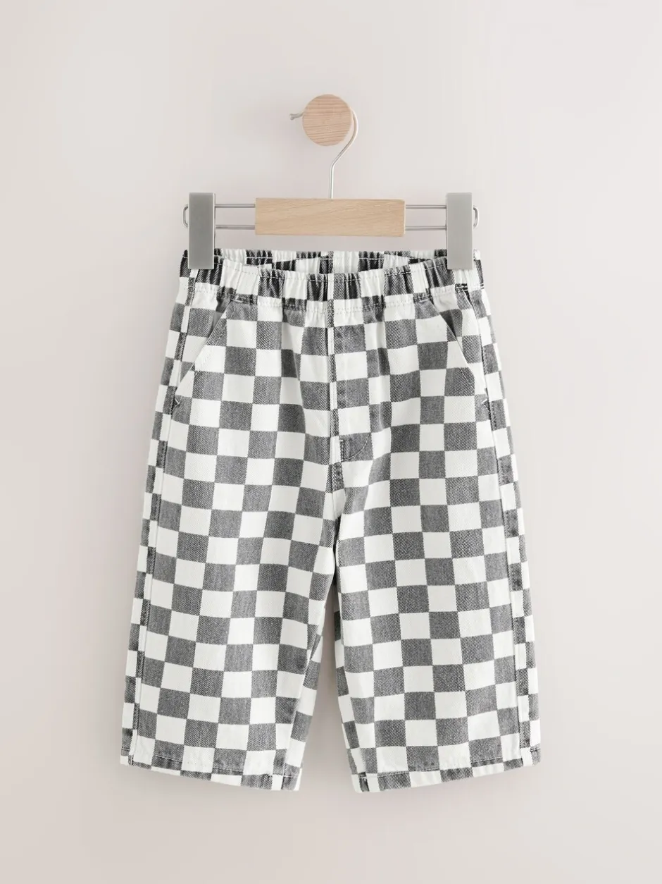Broeken En Chino's*Next Zwart/wit met dambordpatroon - Wijde broek met elastische taille (3mnd-7jr)