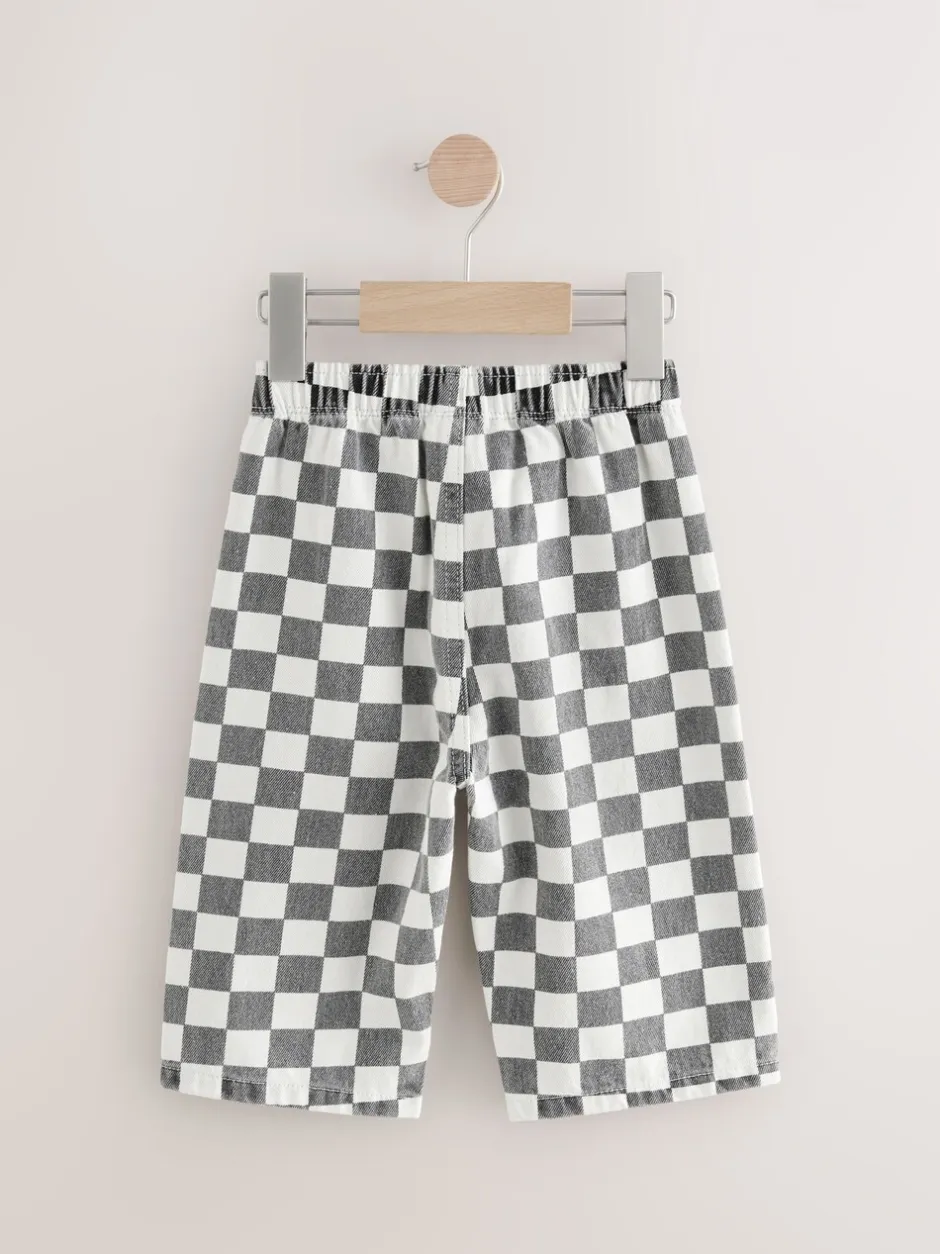 Broeken En Chino's*Next Zwart/wit met dambordpatroon - Wijde broek met elastische taille (3mnd-7jr)