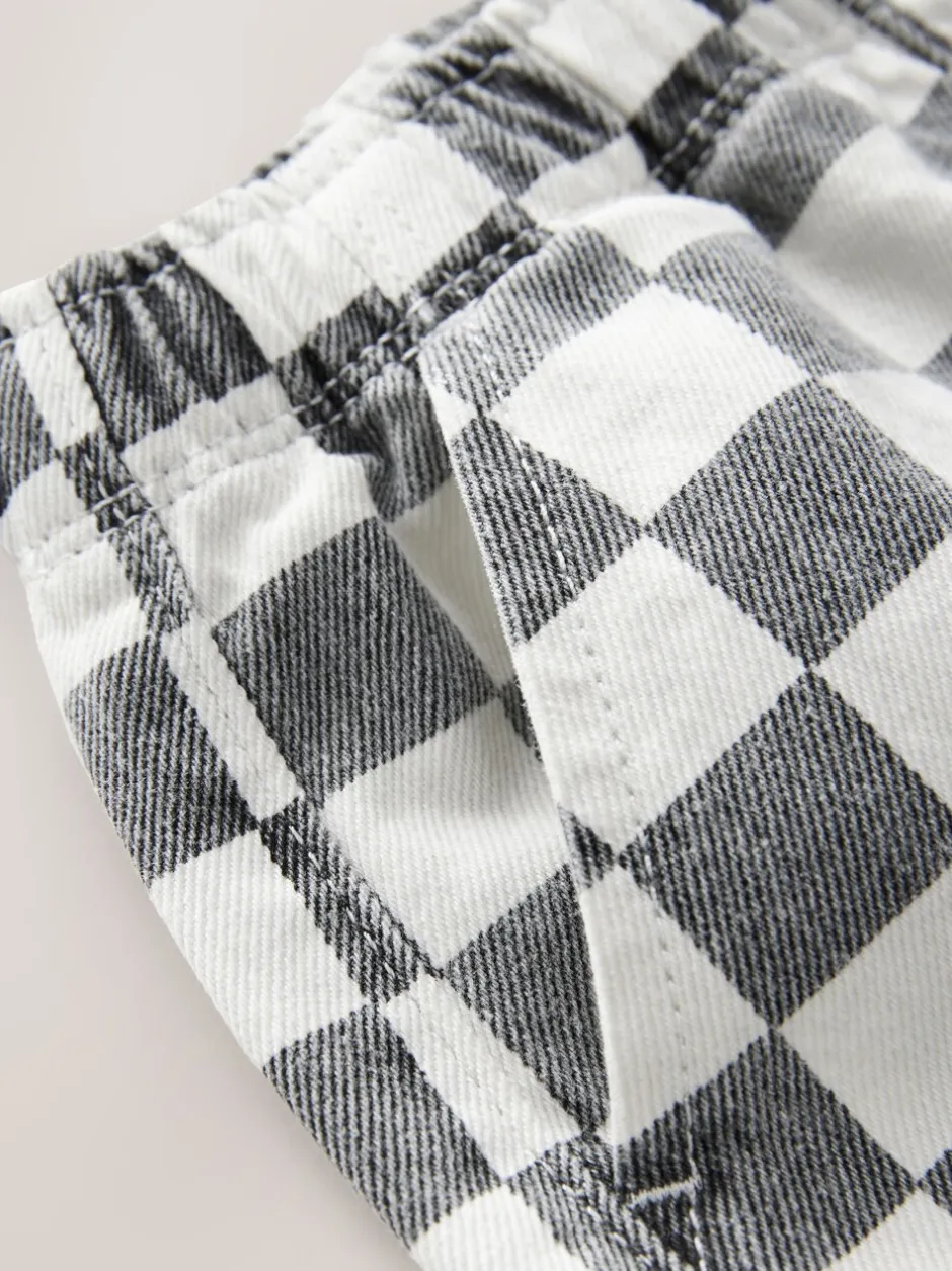 Broeken En Chino's*Next Zwart/wit met dambordpatroon - Wijde broek met elastische taille (3mnd-7jr)