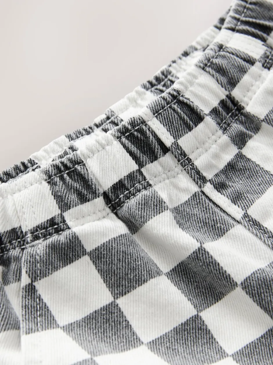 Broeken En Chino's*Next Zwart/wit met dambordpatroon - Wijde broek met elastische taille (3mnd-7jr)