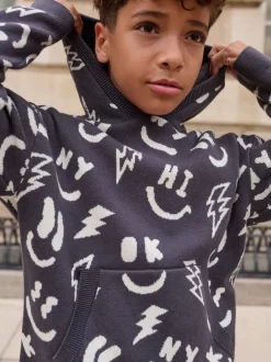 Truien En Breisels*Next - Gebreide hoodie (3-16jr) Zwart-wit met figuurtjes