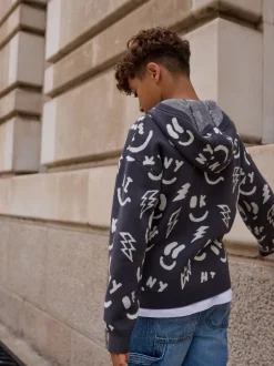 Truien En Breisels*Next - Gebreide hoodie (3-16jr) Zwart-wit met figuurtjes