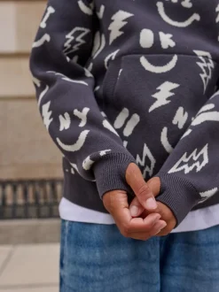 Truien En Breisels*Next - Gebreide hoodie (3-16jr) Zwart-wit met figuurtjes