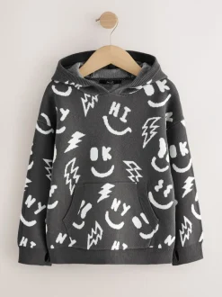 Truien En Breisels*Next - Gebreide hoodie (3-16jr) Zwart-wit met figuurtjes
