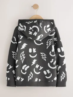 Truien En Breisels*Next - Gebreide hoodie (3-16jr) Zwart-wit met figuurtjes