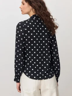 Blouses En Overhemden*Next - Blouse met V-hals en lange mouwen Zwart-wit met stippen