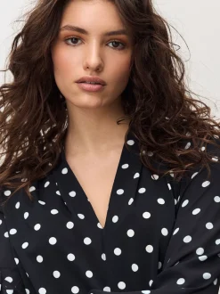 Blouses En Overhemden*Next - Blouse met V-hals en lange mouwen Zwart-wit met stippen