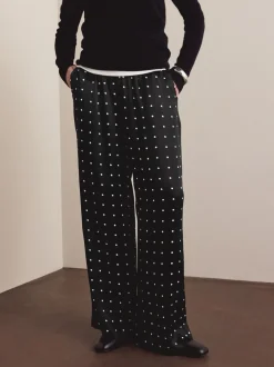 Broeken*Next - Satin Tie Waist Wide Leg Trousers Zwart-wit met stippen