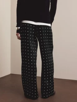 Broeken*Next - Satin Tie Waist Wide Leg Trousers Zwart-wit met stippen