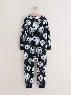 Nachtkleding En Pyjama's|Pyjama's|Next - All-in-ones fleece pyjama (3-16jr) Zwart/wit met voetbal