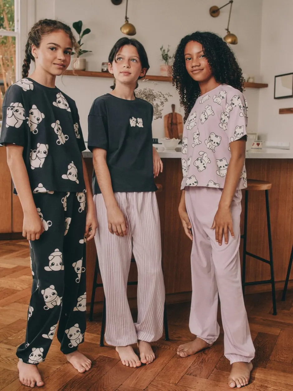 Nachtkleding En Pyjama's|Pyjama's*Next - Verpakking van 3 pyjama's met joggingbroek (3 - 16 jr) Zwart-wit pandaprint