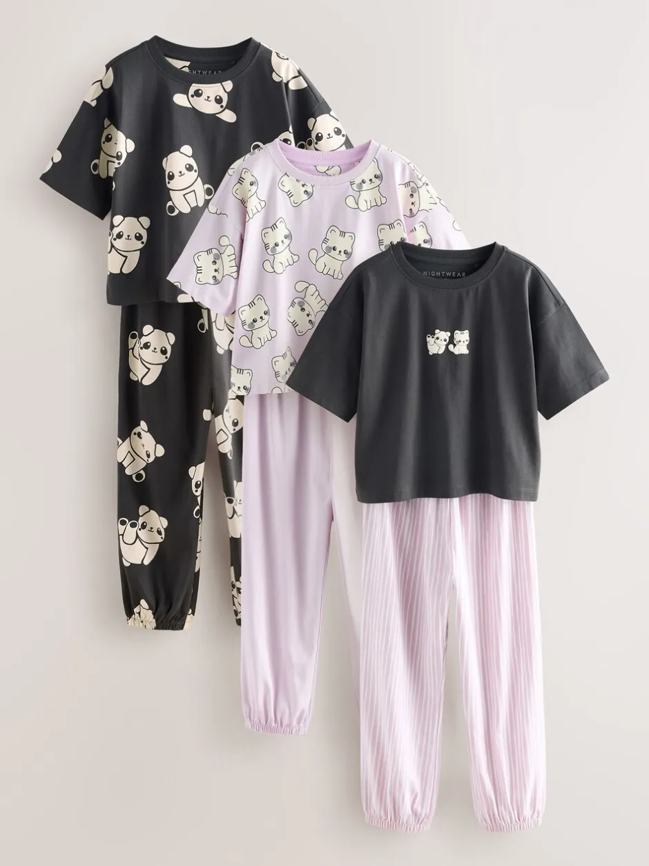 Nachtkleding En Pyjama's|Pyjama's*Next - Verpakking van 3 pyjama's met joggingbroek (3 - 16 jr) Zwart-wit pandaprint