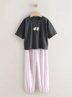 Nachtkleding En Pyjama's|Pyjama's*Next - Verpakking van 3 pyjama's met joggingbroek (3 - 16 jr) Zwart-wit pandaprint