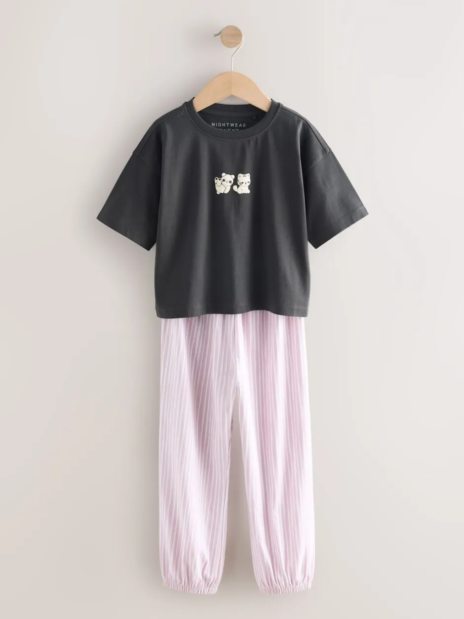 Nachtkleding En Pyjama's|Pyjama's*Next - Verpakking van 3 pyjama's met joggingbroek (3 - 16 jr) Zwart-wit pandaprint