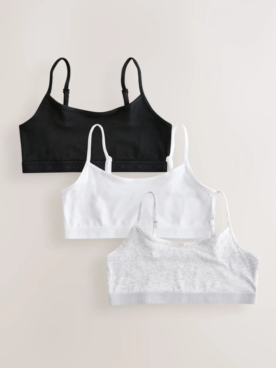 Alle Ondergoed*Next - Set van 3 crop tops met bandjes (5 - 16 jr) Zwart/wit/grijs