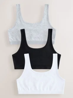 Alle Ondergoed|Next Zwart/wit/grijs - Set van 3 crop tops met diepe ronde hals (5 - 16 jr)