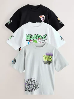 T-Shirts|Tops*Next Zwart/wit/grijs - Verpakking van 3 relaxte T-shirts met grafische print en korte mouwen (3-16jr)