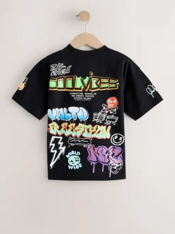 T-Shirts|Tops*Next Zwart/wit/grijs - Verpakking van 3 relaxte T-shirts met grafische print en korte mouwen (3-16jr)