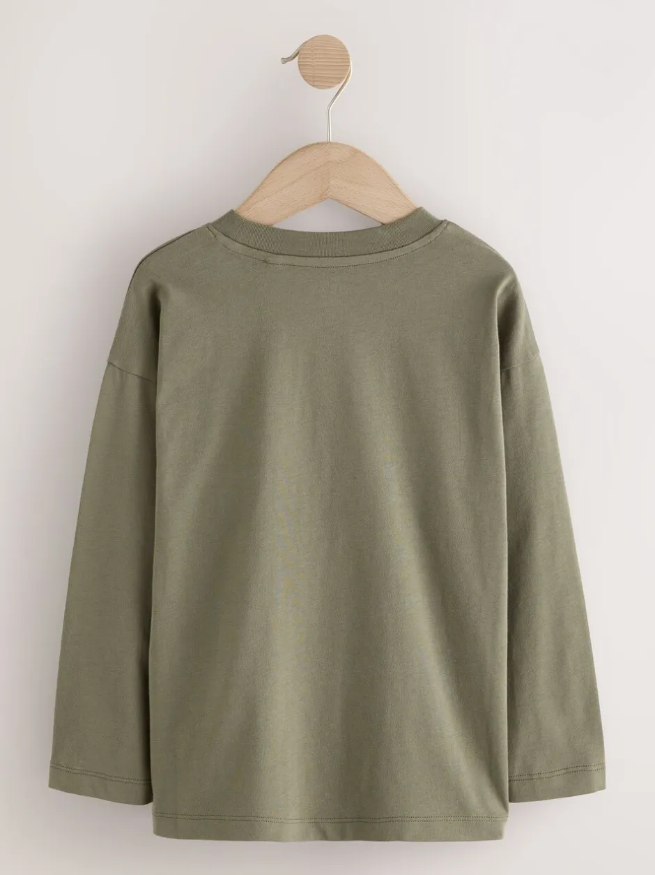 T-Shirts|Tops*Next - Long Sleeve Small Graphic T-Shirts 4 Pack (3-16yrs) Zwart/wit/grijs gemêleerd/kaki