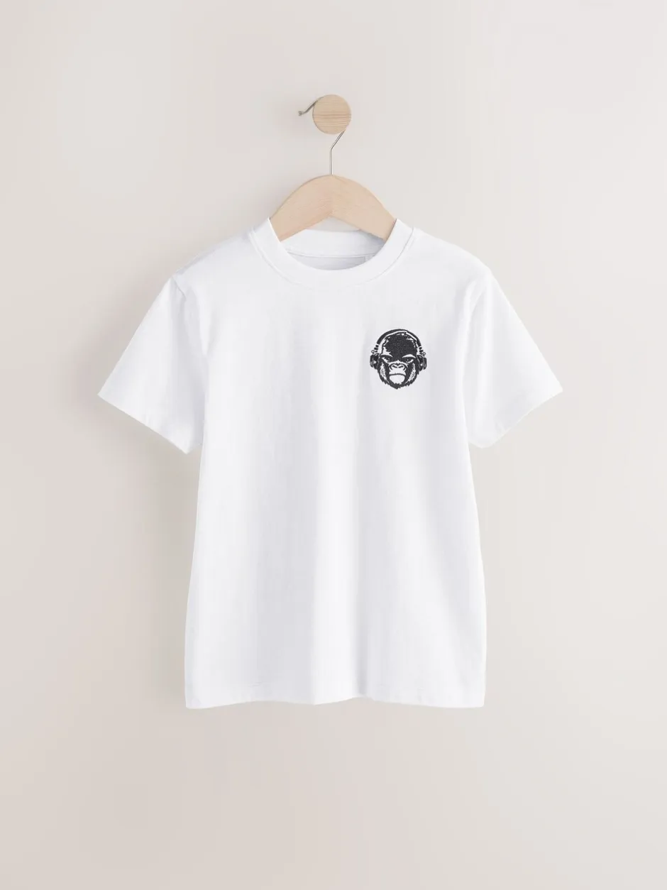 T-Shirts|Tops*Next - Verpakking van 4 T-shirts met kleine grafische print en korte mouwen (3 - 16 jr) Zwart/wit/grijs gemêleerd/kaki