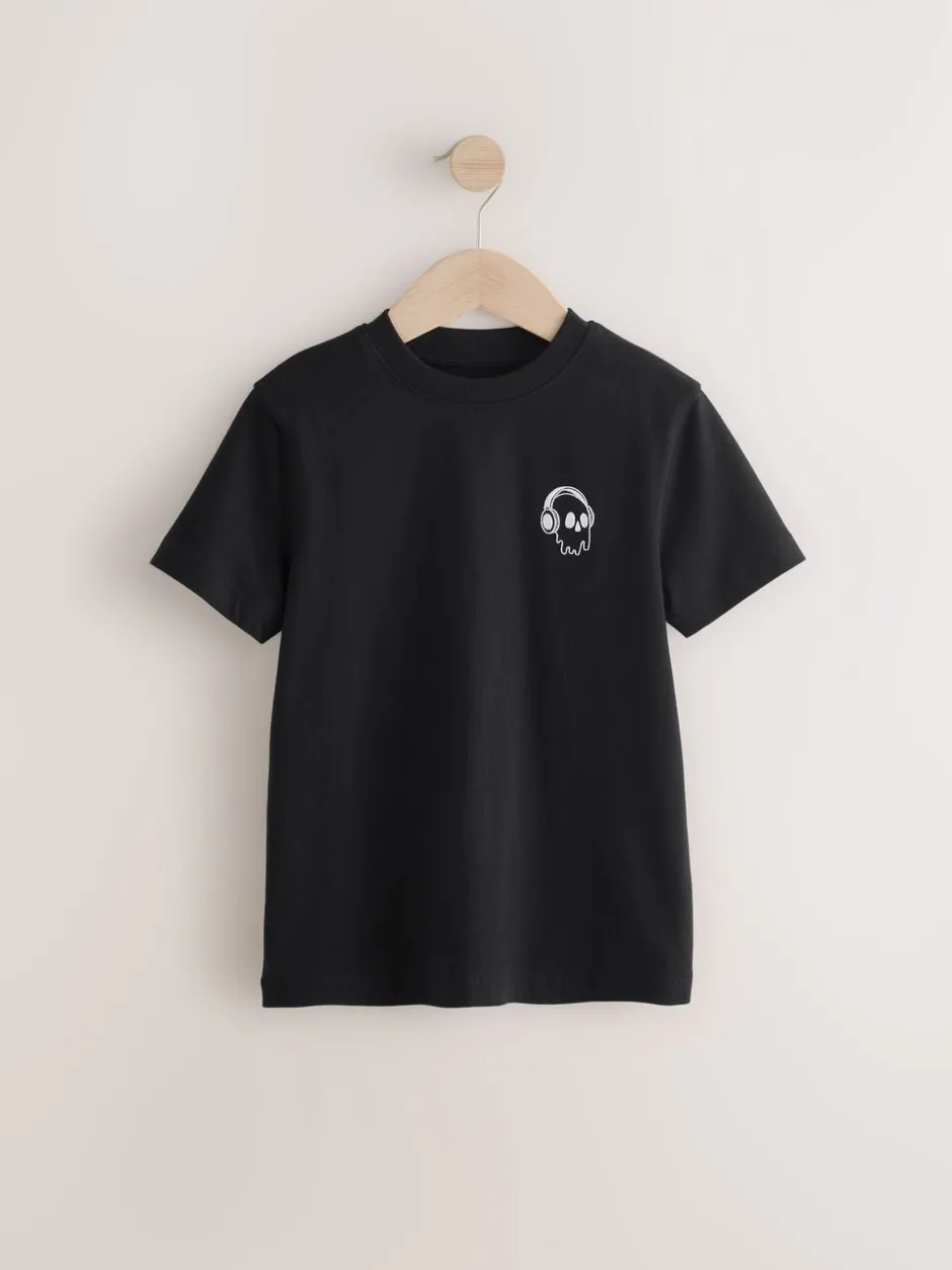 T-Shirts|Tops*Next - Verpakking van 4 T-shirts met kleine grafische print en korte mouwen (3 - 16 jr) Zwart/wit/grijs gemêleerd/kaki