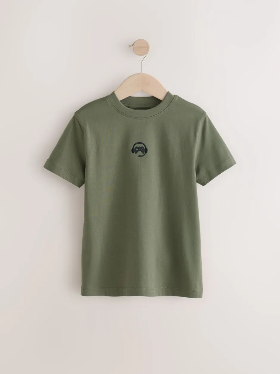 T-Shirts|Tops*Next - Verpakking van 4 T-shirts met kleine grafische print en korte mouwen (3 - 16 jr) Zwart/wit/grijs gemêleerd/kaki