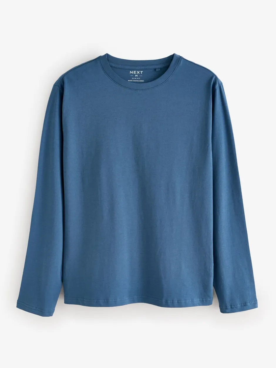T-Shirts En Hemden|Next Zwart/Wit/Grijs/Blauw - Slim Fit - verpakking van 5 regular-fit T-shirts met lange mouwen van 100% katoen