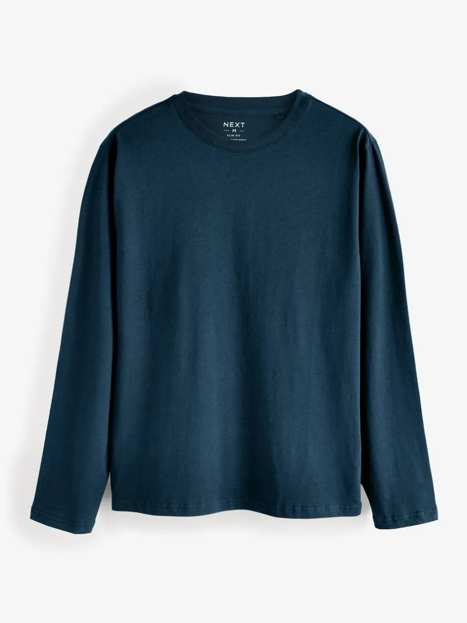T-Shirts En Hemden|Next Zwart/Wit/Grijs/Blauw - Slim Fit - verpakking van 5 regular-fit T-shirts met lange mouwen van 100% katoen