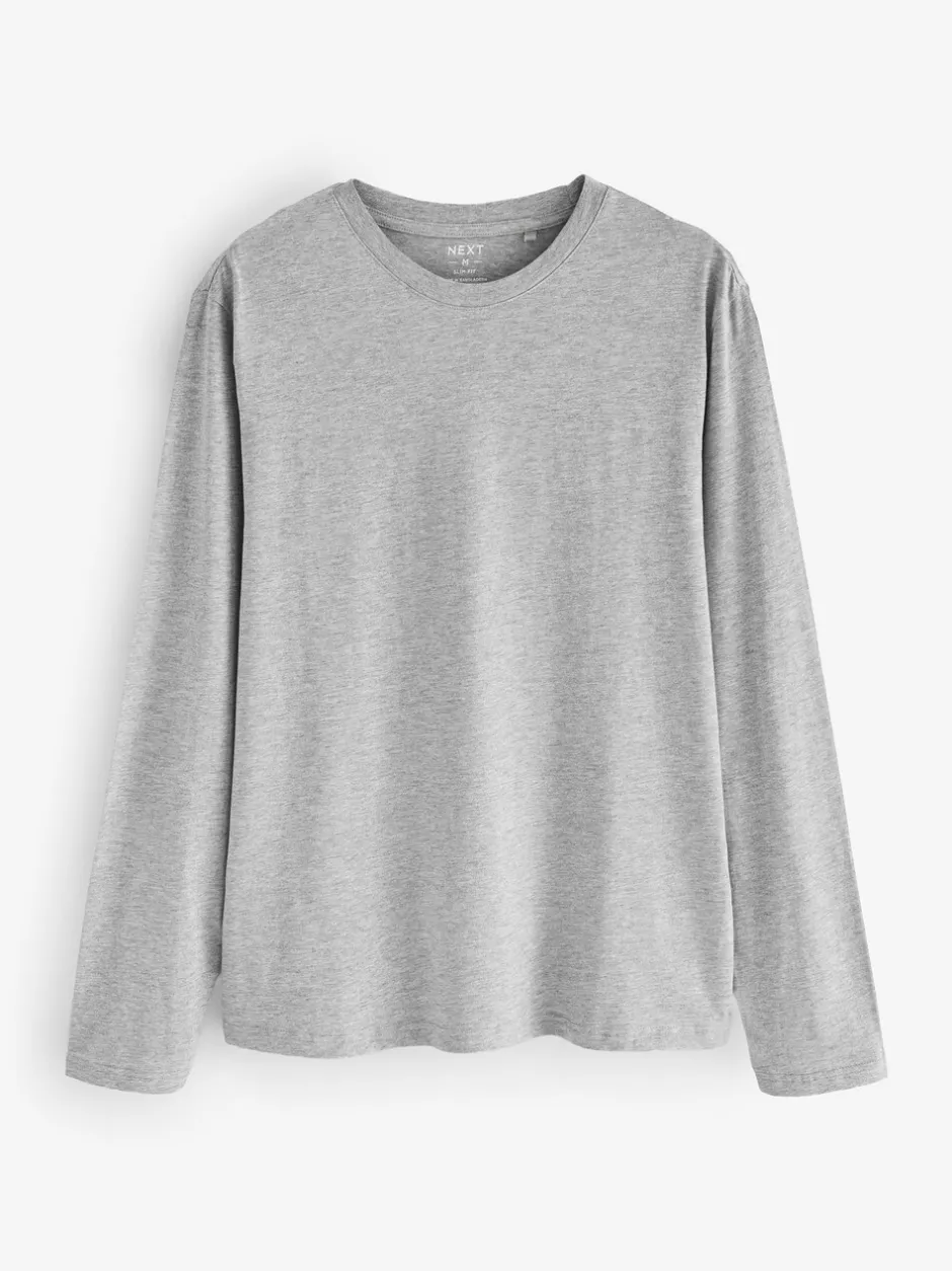 T-Shirts En Hemden|Next Zwart/Wit/Grijs/Blauw - Slim Fit - verpakking van 5 regular-fit T-shirts met lange mouwen van 100% katoen