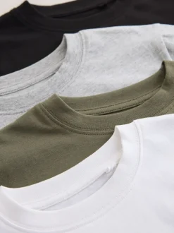 T-Shirts|Tops*Next Zwart/wit/grijs/kaki - Set van 4 T-shirts met korte mouwen (3-16 jr)