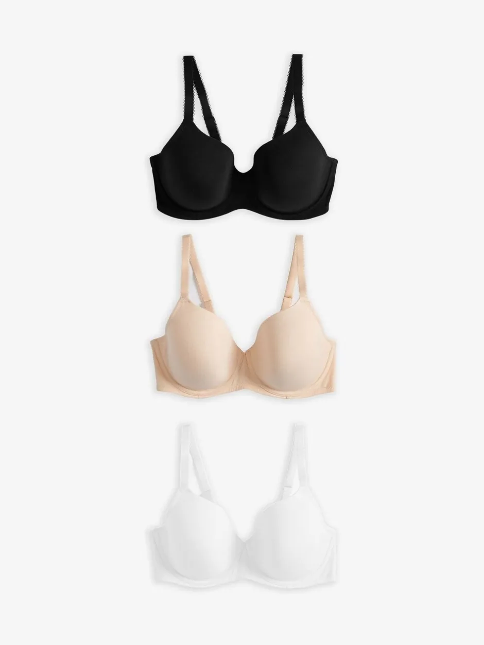 Beha's*Next Zwart/wit/pastelroze huidskleur - DD+ ultiem comfort beha's van katoenmix verpakking van 3