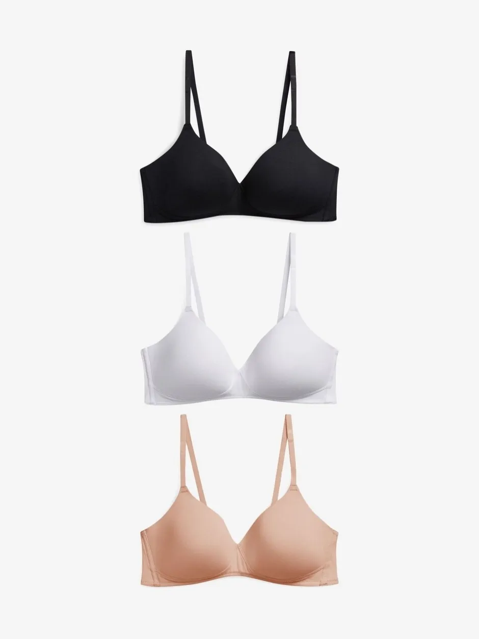 Beha's*Next - Katoenmix ultiem comfort beha's verpakking van 3 Zwart/wit/pastelroze huidskleur
